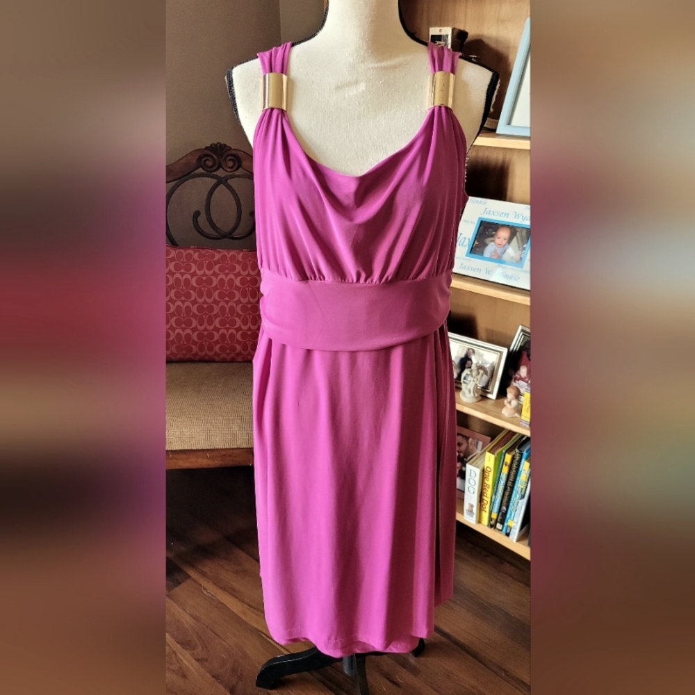 Gorgeous Pink Maternity Dress W/ Gold Accents & Discreet Breast Feeding Panels